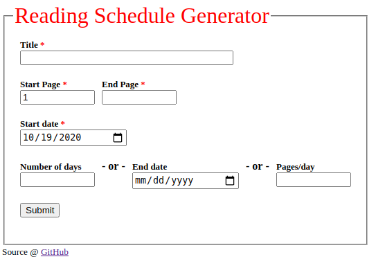 [Blank
Reading Schedule Generator form]