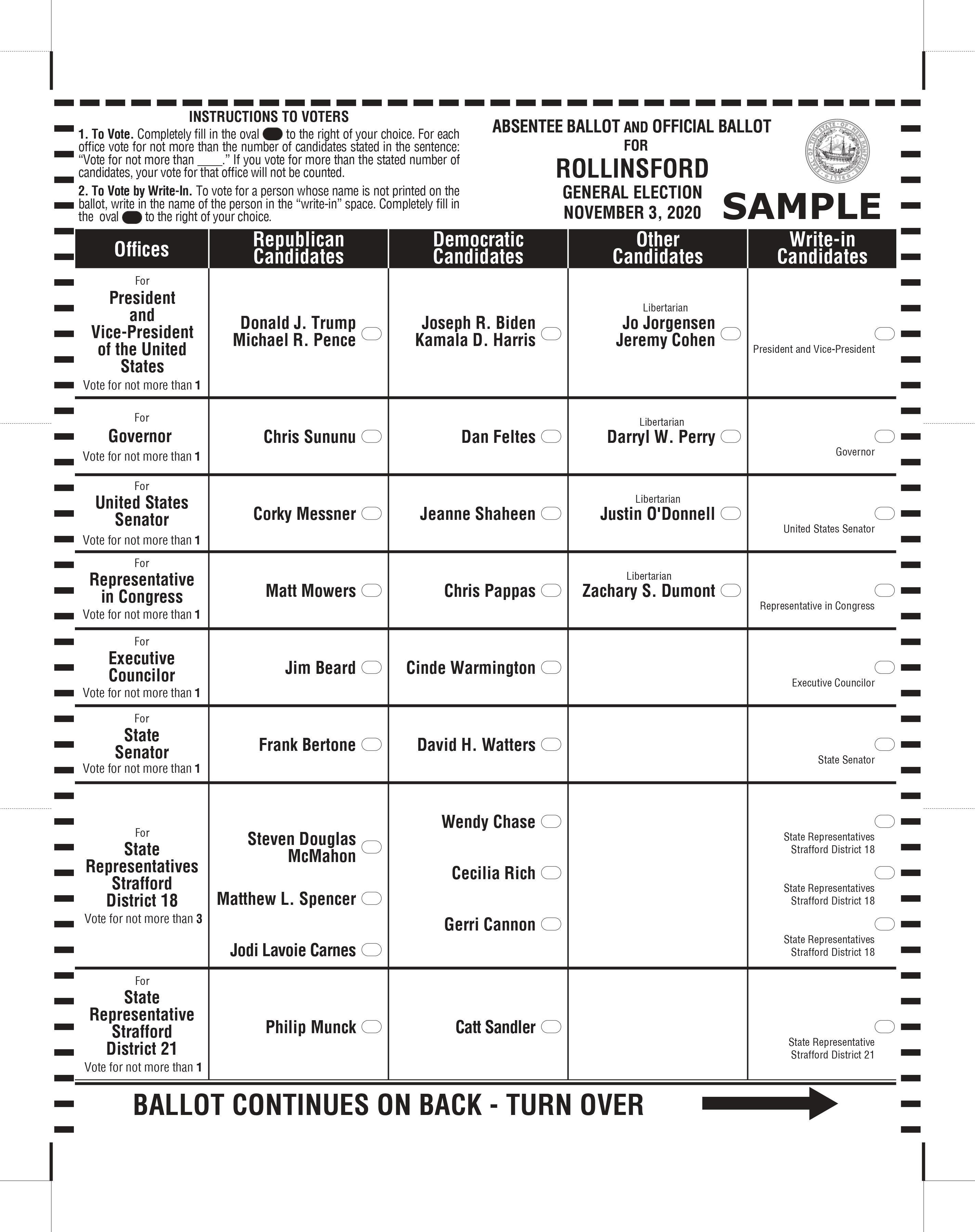 [Rollinsford 2020 Ballot Page 1]