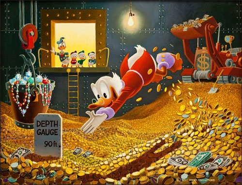Scrooge Swimming in his Money Bin